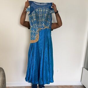 Elegant Blue and Gold Women's Dress